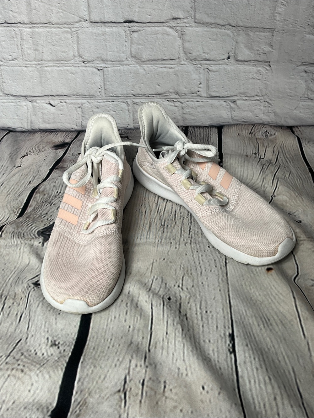 adidas Women's Light Pink Knit Lace-Up Sneakers